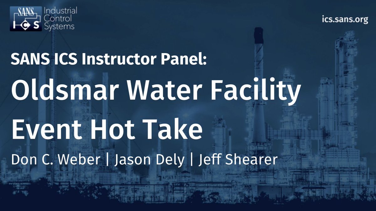 SANSICS's tweet photo. What to watch this weekend?

Hot Take on the Oldsmar Water Facility Event with 3 @SANSInstitute instructors. @cutaway @JasonJDely and Jeff Shearer

Watch it on the #SANSICS YouTube channel: https://t.co/ejfI4RctLq https://t.co/YQc1J8W4H3