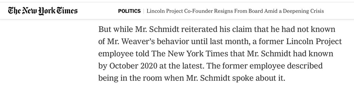 The  @ProjectLincoln goons are pathological liars, even now as everything crumbles around them: https://www.nytimes.com/2021/02/12/us/politics/lincoln-project-co-founder-resigns-from-board-amid-a-deepening-crisis.html?action=click&module=Latest&pgtype=Homepage