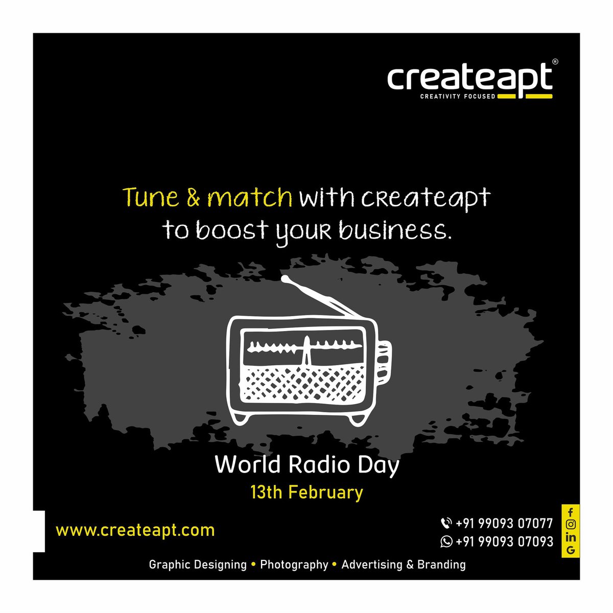 createapt's tweet photo. Tune &amp; match with createapt to boost your business. 

#advertising #branding #photography #graphicdesigning #printing #createapt #vadodara #baroda #creativeagency #advertisingagency #marketing #worldradioday #tuneandmatch #gujarat #india #createaptservices #cretivityfocused https://t.co/2JfdFtOg6R