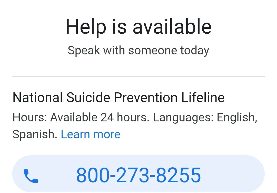 @davidsting414 David, please talk to someone! 
We need your valuable voice out there! We all have times when things get bad! Professionals can help you reframe things! Give these nice people a call!