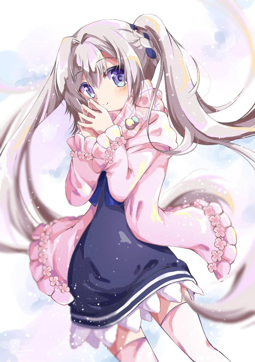 1girl solo thighhighs twintails blue eyes smile long hair  illustration images