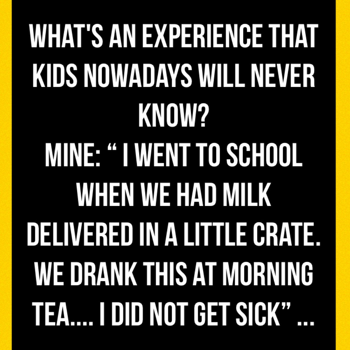 sandytrustteach's tweet photo. #supportourvillage 

What's an experience that kids nowadays will never know? 

Mine: “ I went to school when we had milk delivered in a little crate. We drank this at morning tea.... I did not get sick” ... #CovidVic #fivedaystogo https://t.co/oFBgyjiFLy