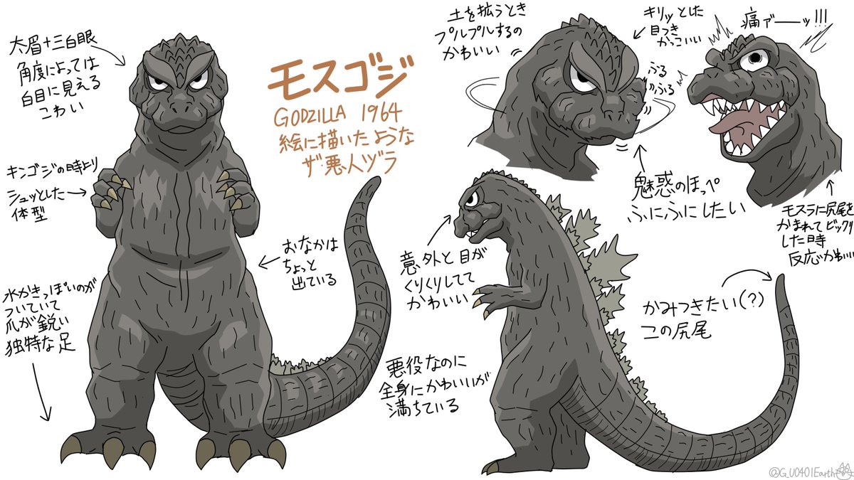 前からちょいちょい描いていたゴジラのデフォルメイラスト、昭和初期の4作品が揃いましたよ!
2~4枚目の3体は同一個体なのにここまで造形が違うの面白いですね。
#ゴジラ #Godzilla 