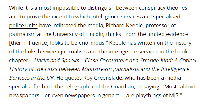 (5) Five reasons why there's no free and independent press in the UK 5/ The intelligence services manipulate the press (this is the WORST part) - intelligence services & specialised police units have infiltrated the media https://www.opendemocracy.net/en/opendemocracyuk/five-reasons-why-we-don-t-have-free-and-independent-press-in-uk-and-what-we-can-do-about/