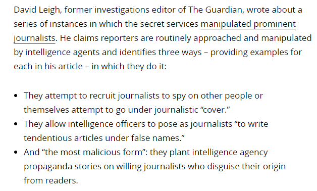 (5) Five reasons why there's no free and independent press in the UK 5/ The intelligence services manipulate the press (this is the WORST part) - intelligence services & specialised police units have infiltrated the media https://www.opendemocracy.net/en/opendemocracyuk/five-reasons-why-we-don-t-have-free-and-independent-press-in-uk-and-what-we-can-do-about/