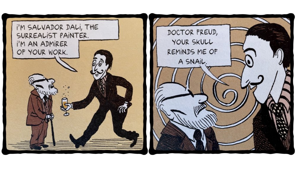 lacancircle's tweet photo. #SalvadorDalí visiting #SigmundFreud in London in 1938. Art by #AnneSimon #Psychoanalysis #SnailSkull https://t.co/qp4wt51T28