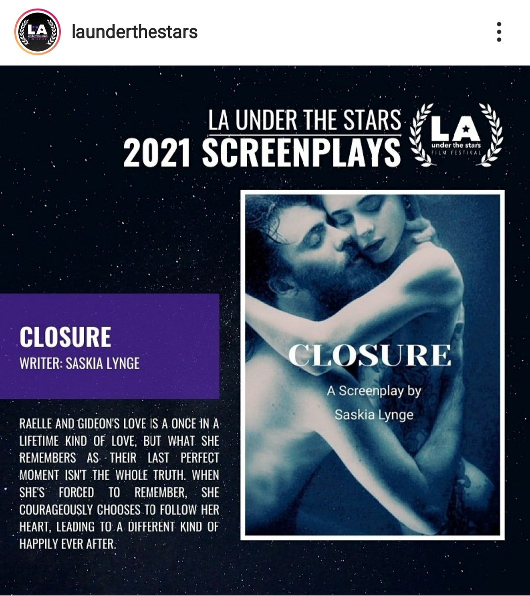 So excited that my narrative short "Closure" has been officially selected for the LA Under the Stars film festival in Los Angeles! They have such a great line up of films and screenplays, I can't wait for the festival! #writer #actress
#launderthestars
