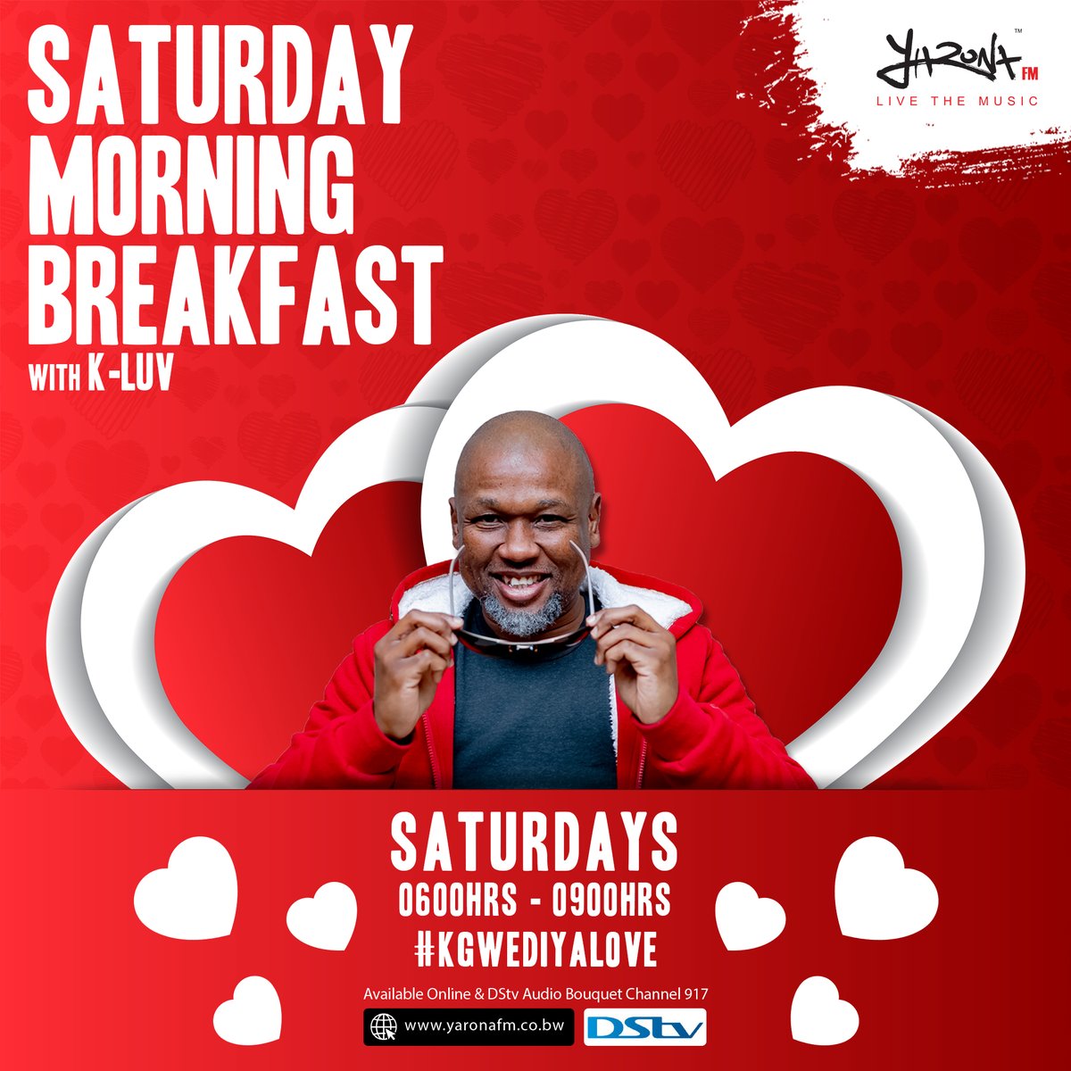 yaronafm's tweet photo. #WorldRadioDay
Rise, shine & TUNE IN to Saturday Morning Breakfast with @kaone_bw .🎶 He's chatting World Radio Day. 💯 Lookout for an interview with actor Kabo Timela on #SMBChat🔥🔥
📢Give him some marato!!
📲Whatsapp: +267 74751545
📲SMS : 16106
🖥 DStv Channel 917 https://t.co/ZnWPpKh04B