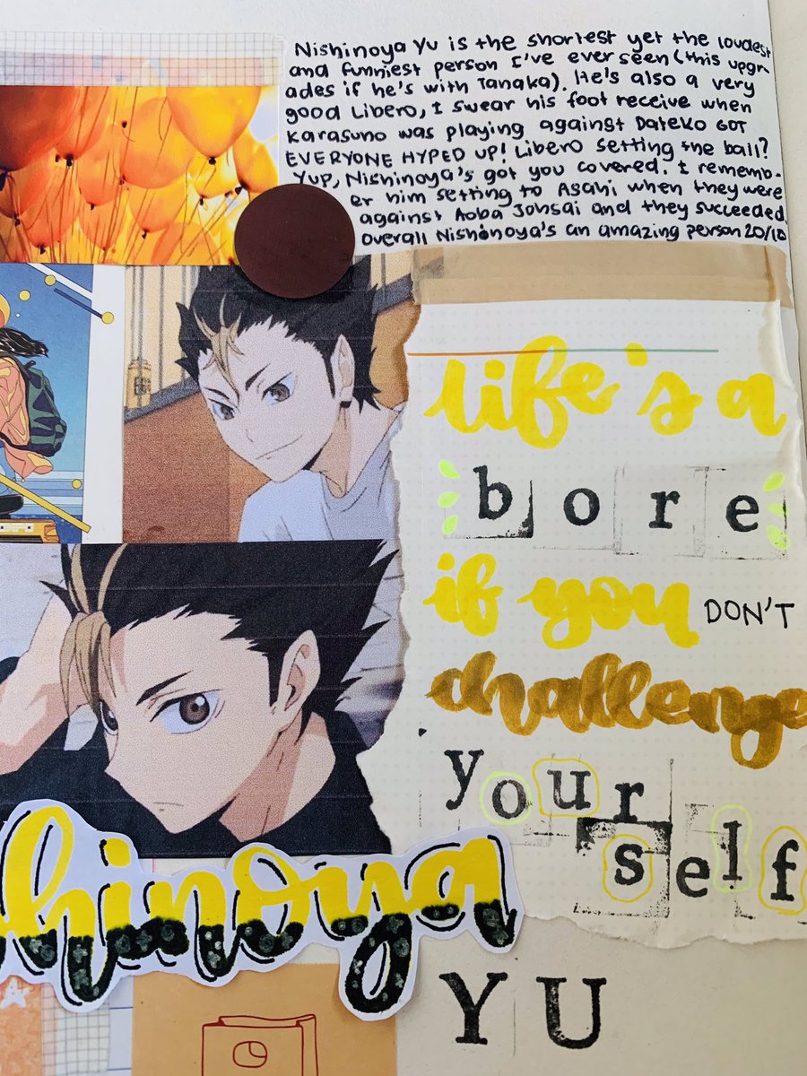 namoonjournals's tweet photo. Hello I’m back with a Nishinoya Yuu Spread. He may be smol but don’t underestimate him when it comes to receiving and eating lol.
.
.
.
.
.
🏷s:
#haikyuu #anime #nishinoya #volleyball #yellow #bujo #bulletjournal #journalspread #ハイキュー #libero #aesthetic https://t.co/Ha3t6o1ZGg