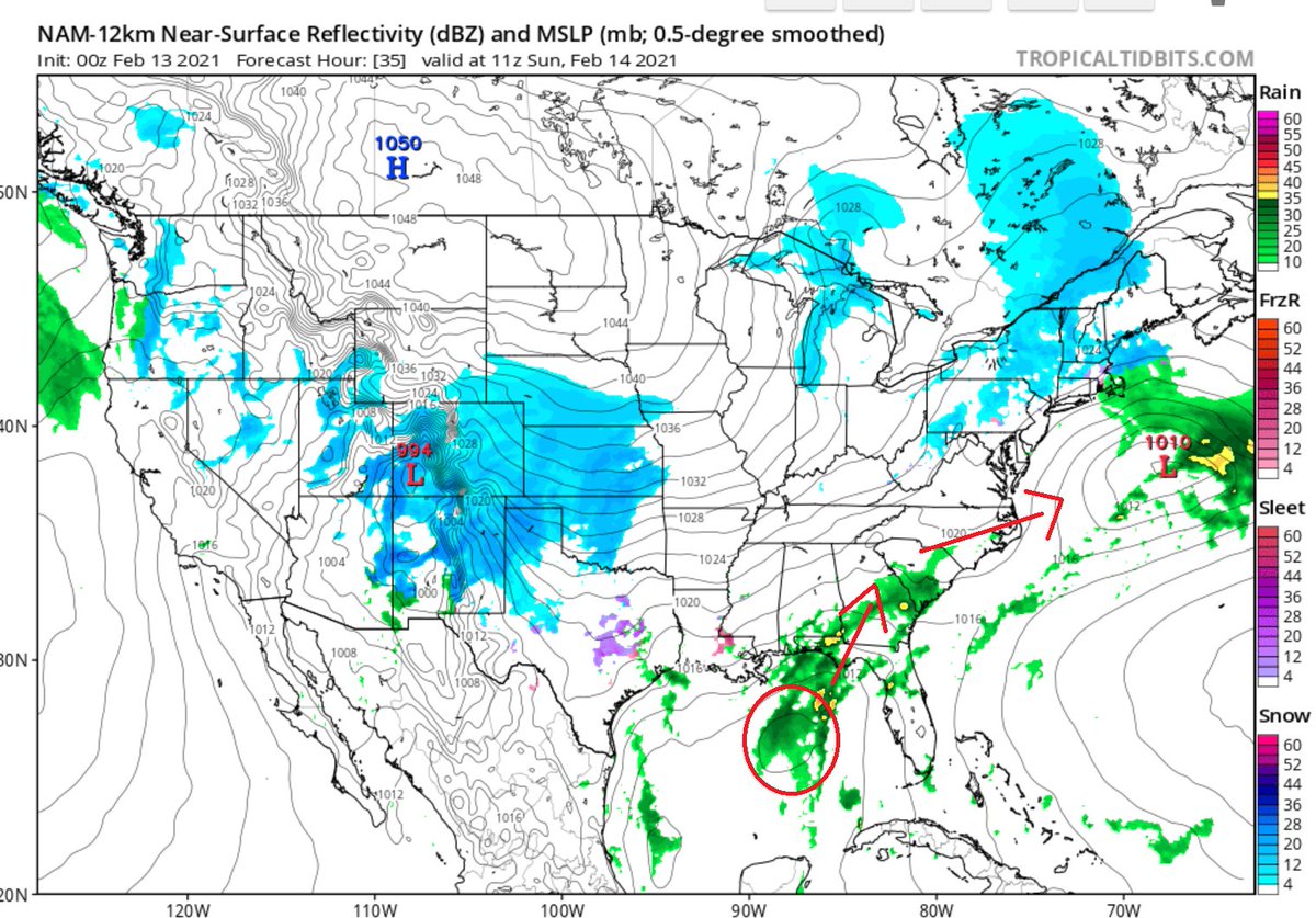 First, you might've noticed this little disturbance in the Gulf trailing far behind our Sunday system. This one should pull north, and then exit into the Atlantic out of E NC. It looks like it will pass far enough south to not give us any precip. This is NOT the system that...