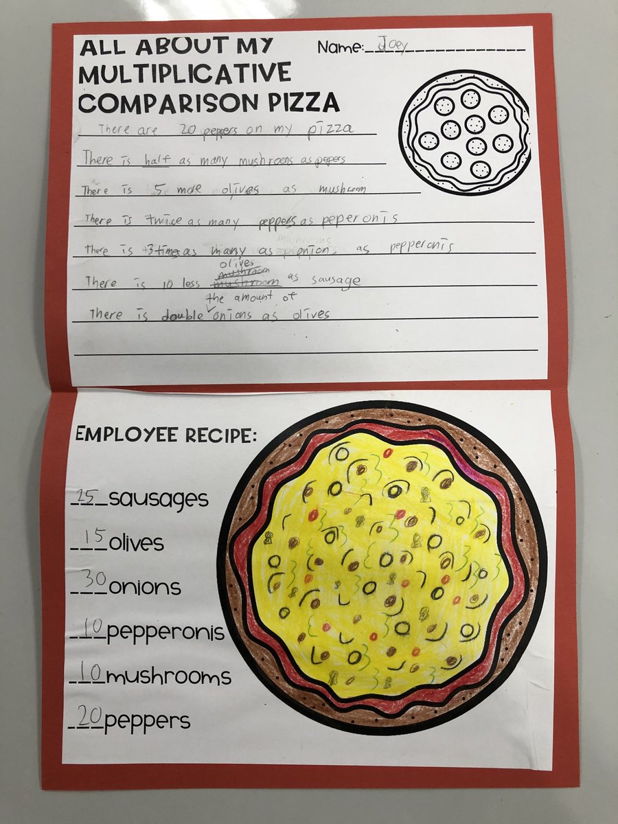 MsSingerEDU's tweet photo. Ss practiced their multiplicative comparison skills as they solved word problems to fill to-go orders for a pizzeria! Finally, they came up with their own multiplicative recipe &amp; created their own pizza! Double the engagement, triple the fun :) #delmarhillsk6 #DMUSD #mssinger4th https://t.co/7F9taq3u3t