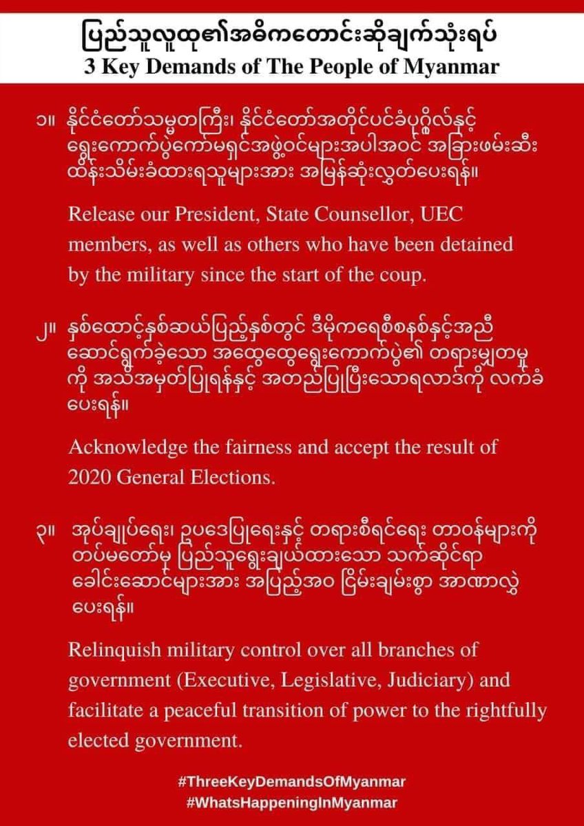 PyaeHtunn's tweet photo. #ThreeKeyDemendsofMyanmar #WhatsHappeningInMyanmar https://t.co/jlcGthk0z0