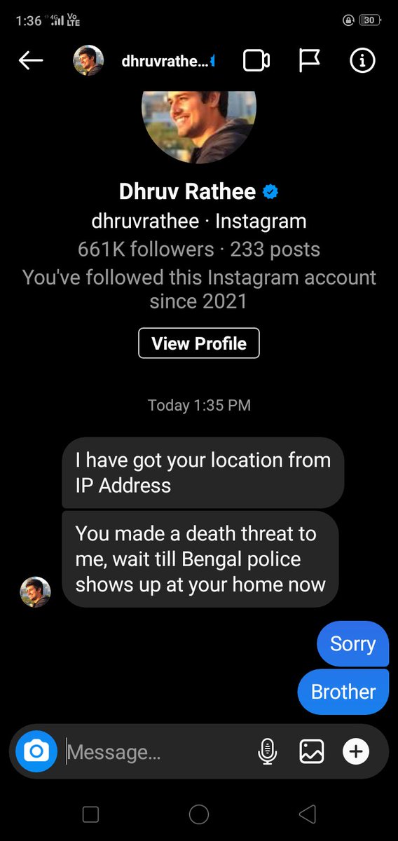 So @dhruv_rathee messaged me on Instagram and this is how he talks to a 15 years old boy who supports the Govt. of his Nation. Please see @KanganaTeam @arnabofficial7 @PMOIndia