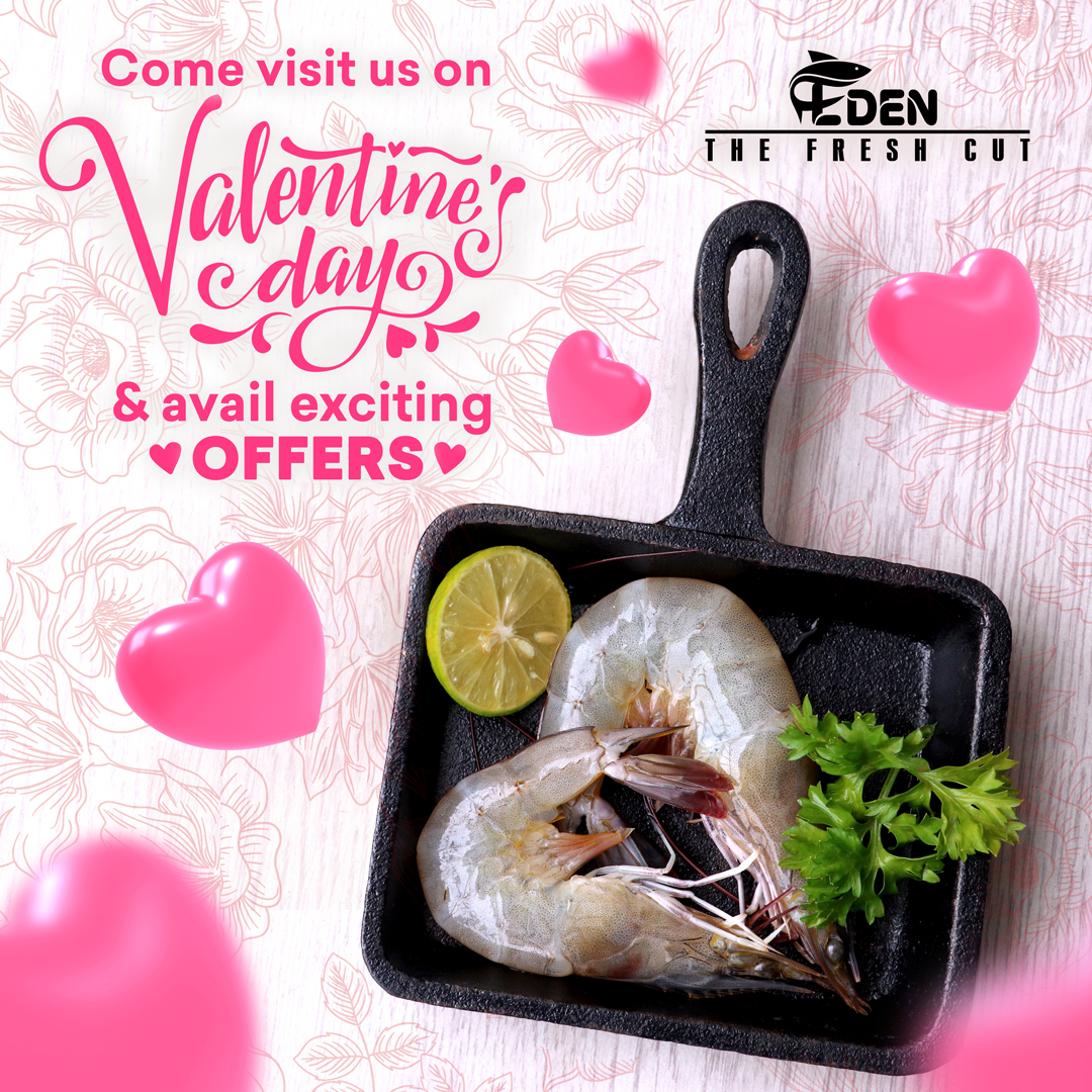 Grab Fresh Seafoods at Attractive Valentine's day offer! Hurry, limited time offer! 
Book your Orders  - 091071 28888 / 091071 38888
#Eden #EdenFresh #fridayvibes #seafood #weekendvibes #ValentinesDay2021 #valentines #Feb14 #seafoodoff #valentinesoffer