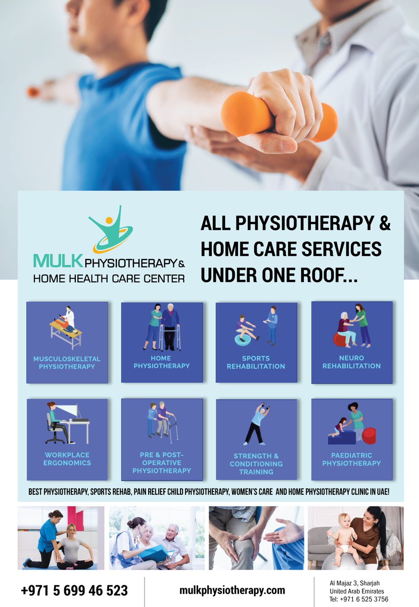 mulkphysio's tweet photo. All the physiotherapy services under one roof...Book a free consultation today! #physiotherapysharjah #homephysiotherapy https://t.co/V6oXr3nMBz