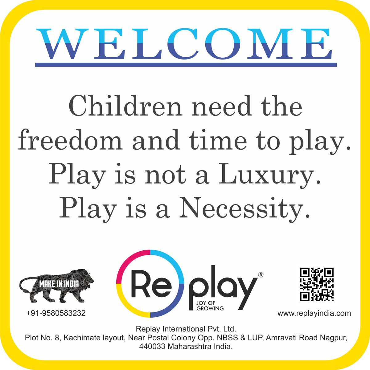 ReplayIndia's tweet photo. Children need the freedom and time to play. Play is not a Luxury. Play is a necessity.
https://t.co/pu2gxZbqtq
info@replayindia.com
sales@replayindia.com
+91-9096211710
+91-9130194375
#atmanirbharbharat #vocalforlocal #swadesi #playground #kids #fun #play #children #park #school https://t.co/Jec1jjQGDW