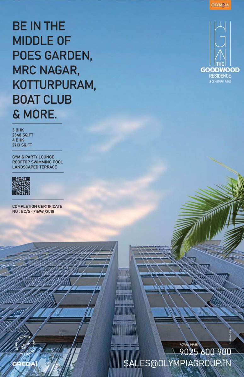 OlympiaGroup's tweet photo. BE IN THE MIDDLE OF POES GARDEN, MRC NAGAR, KOTTURPURAM, BOAT CLUB &amp; MORE.
The Goodwood Residence, 3 Cenotaph Road, Alwarpet. For Details Call - 9025 600 900 Visit: https://t.co/vFWelZVkif
#thegoodwoodresidence #amazinglocation #businessleaders #affluentneighbourhood #alwarpet https://t.co/FNbarUcoTv