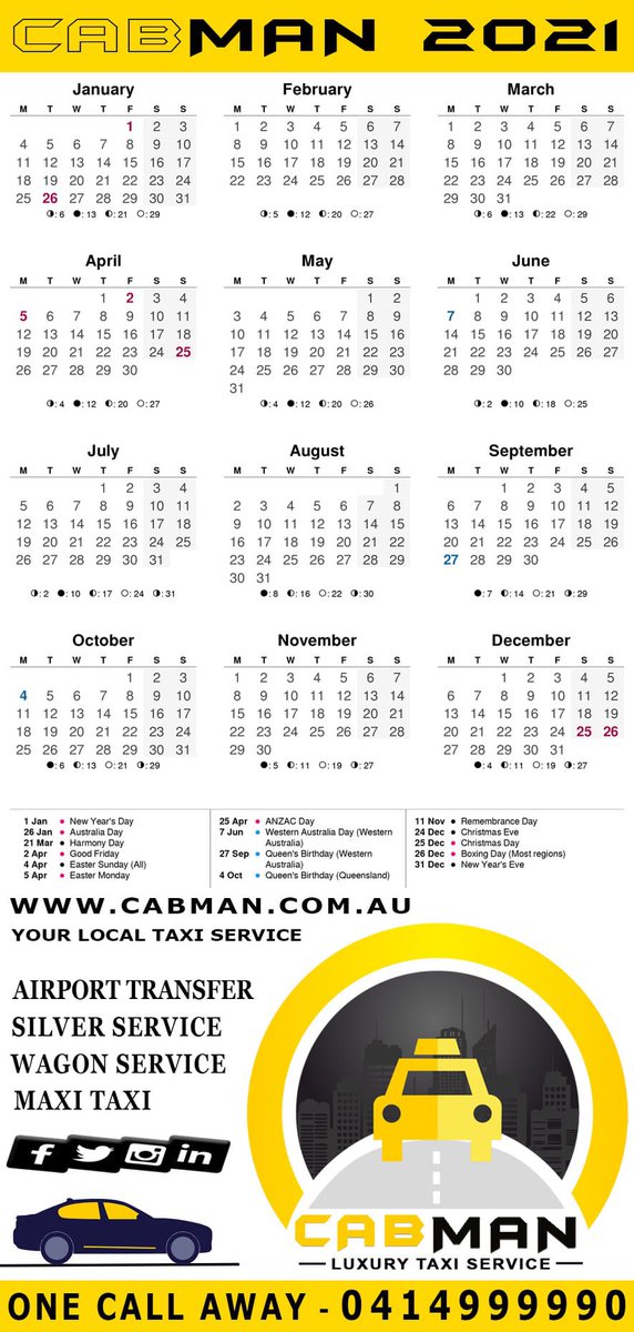 CabManAU's tweet photo. CabMan Calendar 2021 https://t.co/VaNjMTSmor