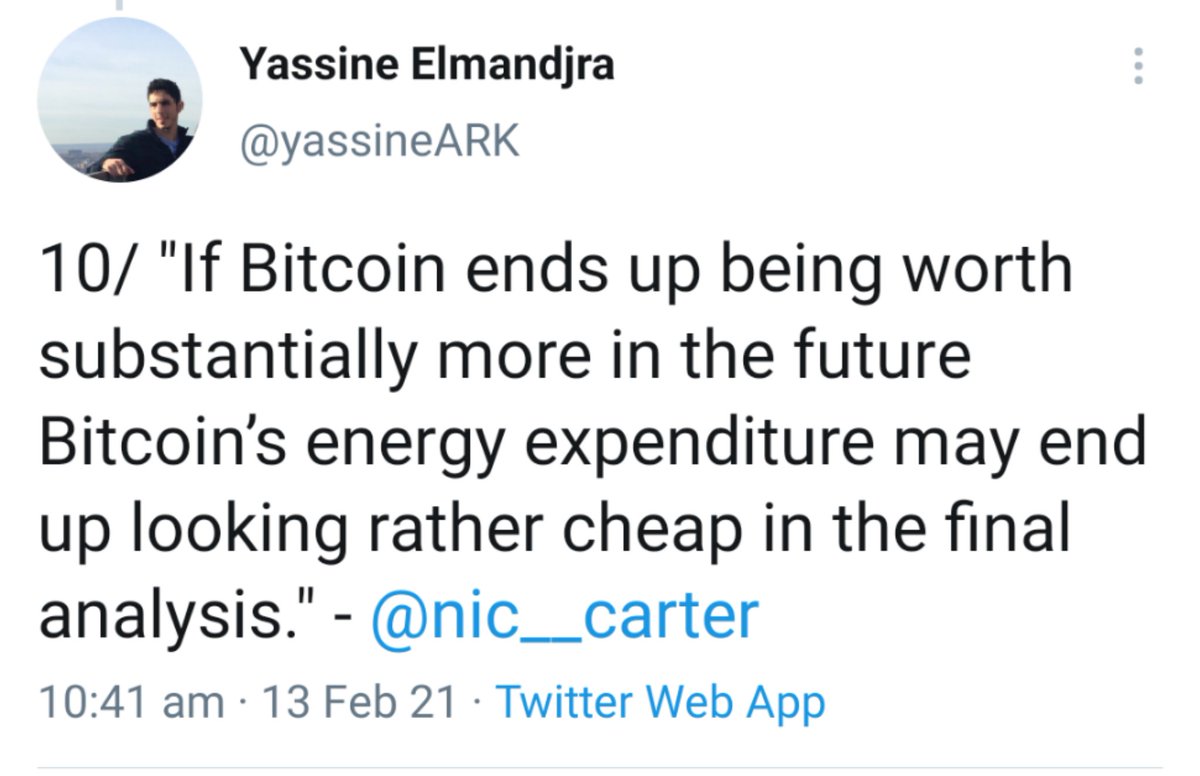 9/ If the bitcoin price goes up, so does the mining reward - and so the energy spent on mining bitcoin will increase too.