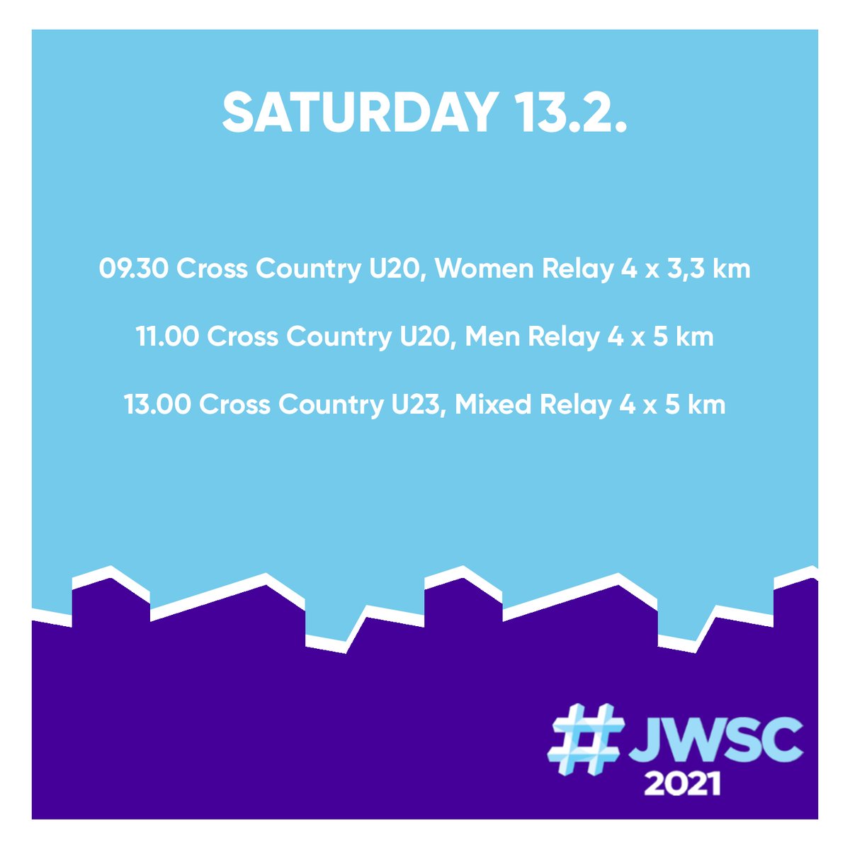 JWSC2021's tweet photo. Day 5️⃣ | The weekend starts in Vuokatti with relays! ⚡️

Vuokatti
9:30 U20 Women Relay | 4x3,3 km
11:00 U20 Men Relay | 4x5 km
13:00 U23 Mixed Relay | 4x5 km

See live
🎥 https://t.co/P7Cq4eQvRW
🇫🇮📺 @ViihdeSport &amp; @yleareena 

#Vuokatti2021 https://t.co/ksPmXHENqX