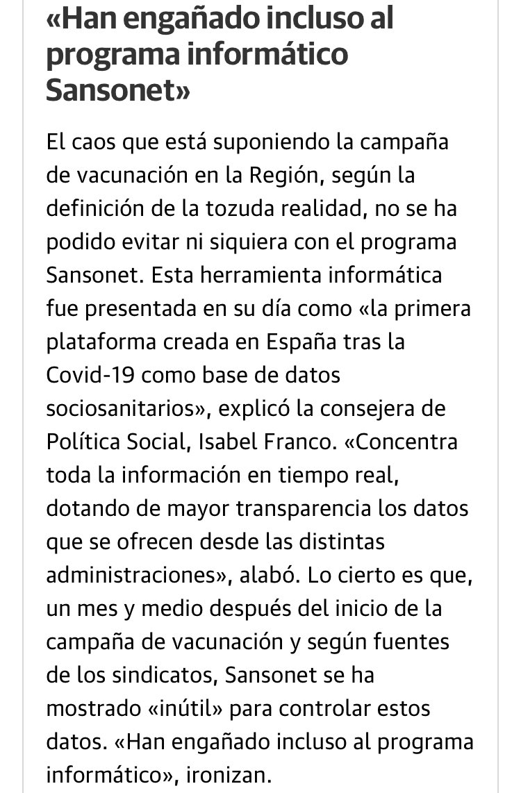“Y aquí se termina el debate” dijo el presidente López Miras tras la dimisión del consejero Villegas cuando el debate acababa de empezar. El descontrol de la vacunación no es más la puntita  de un modo de gestión política. Qué no harán con otras cosas menos visibles.