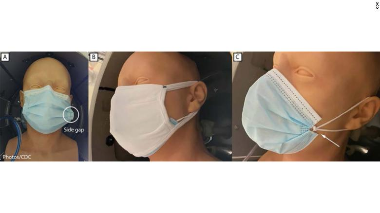 CNN's tweet photo. Researchers have found that layering a cloth mask over a medical procedural mask, such as a disposable blue surgical mask, can block 92.5% of potentially infectious particles from escaping by creating a tighter fit and eliminating leakage https://t.co/ltdpuW1QRw https://t.co/M892jxatnR