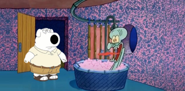 Brian Griffin drops drops by Squidward's House. 