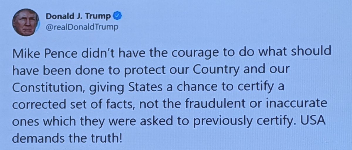 It often took Trump ten minutes or so to compose a tweet. At 2:24, this is what Trump tweeted (see below).The House Managers took this to mean Trump is badmouthing Pence, because he thinks Pence is in danger and wants the seditionists to hunt him.I think it's worse.5/16