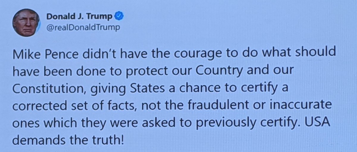 Tuberville was terrified and fleeing for his life. Trump knew that, too.Trump's tweet takes on a darker meaning than merely sending his vicious mob after the Vice President.Perhaps this is Trump EXCUSING the assassination and encouraging his militia to keep killing.13/16