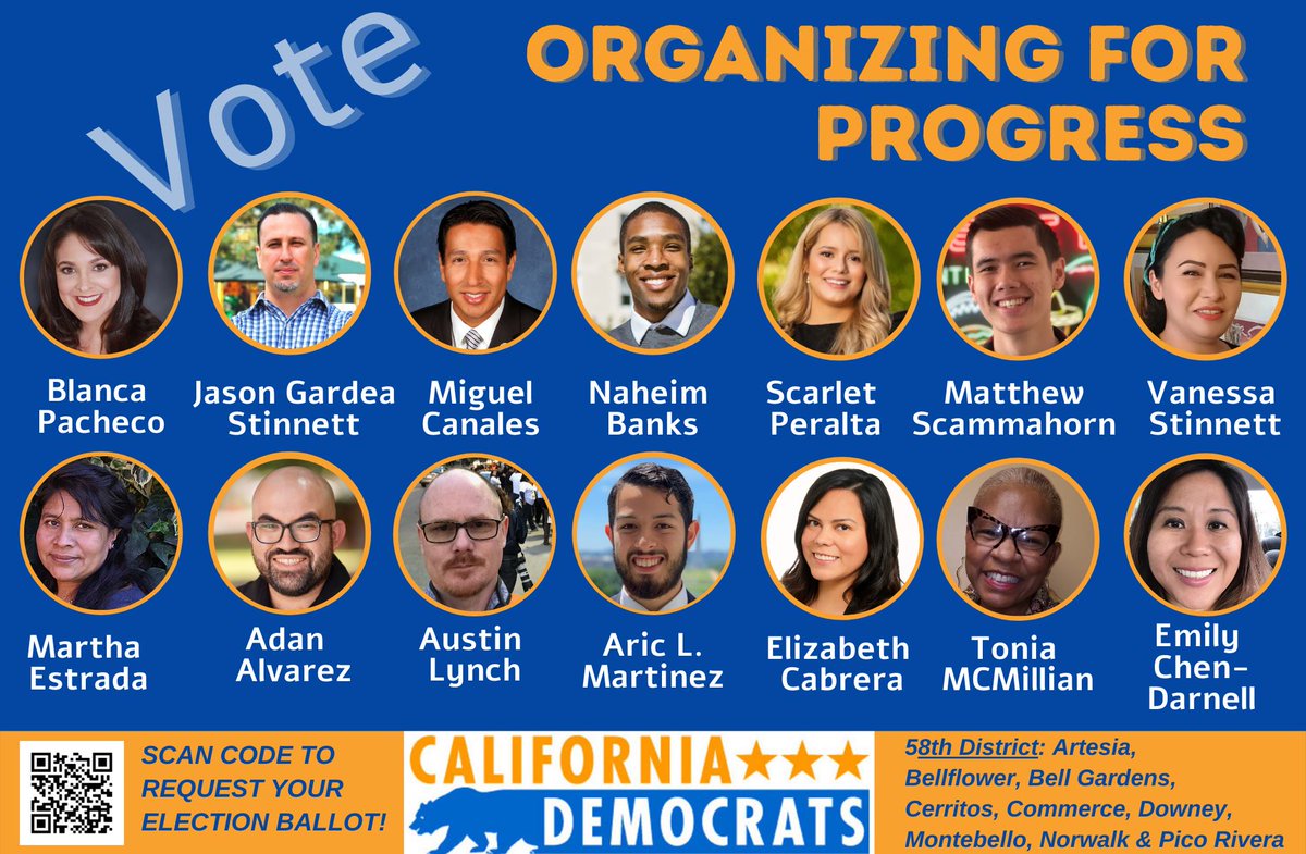 Assembly District 58, centered on Downey, also had a competitive election with 3 different slates running. The winner in AD58 is the Organizing for Progress slate, which won all 14 seats.  #ADEM https://adem.cadem.org/assembly-districts/ad-58/  https://www.facebook.com/organizingforprogress58/