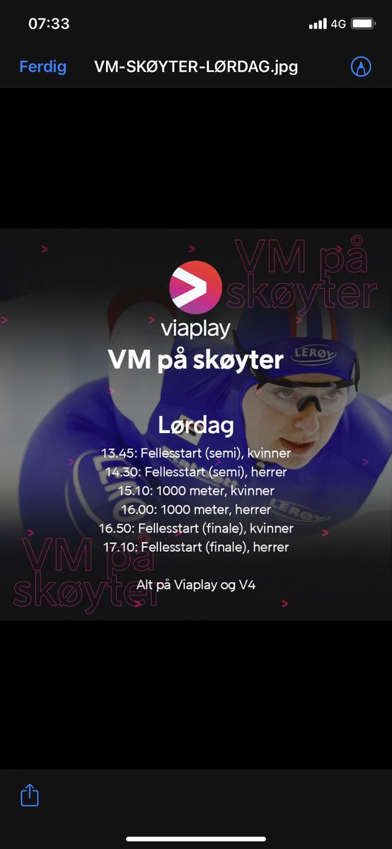 VM på skøyter i Heerenveen dag 3: Øvelser med masse action idag; Fellesstart og 1000m. NB! Vi sender semifinaler på fellesstartene også. Følg med på V4 eller Viaplay. Sending starter 1330.