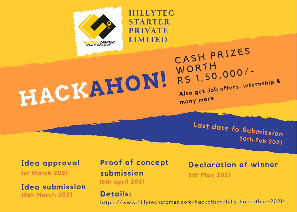 Hillytech's tweet photo. Last date of Hackathon 2021 is 20th Feb 2021.
https://t.co/tL6ORzXB8S
.
.
.
#hillytechhackathon2021 #hillytech #hillytech_starter #hillytech_journey #hillytechhackathon #hillytechmedia #hillytechstarter #hillytech_status #hillytech_hackathon #hackathon2021 #hillyhackathon2021 https://t.co/qsyDI2Qtys