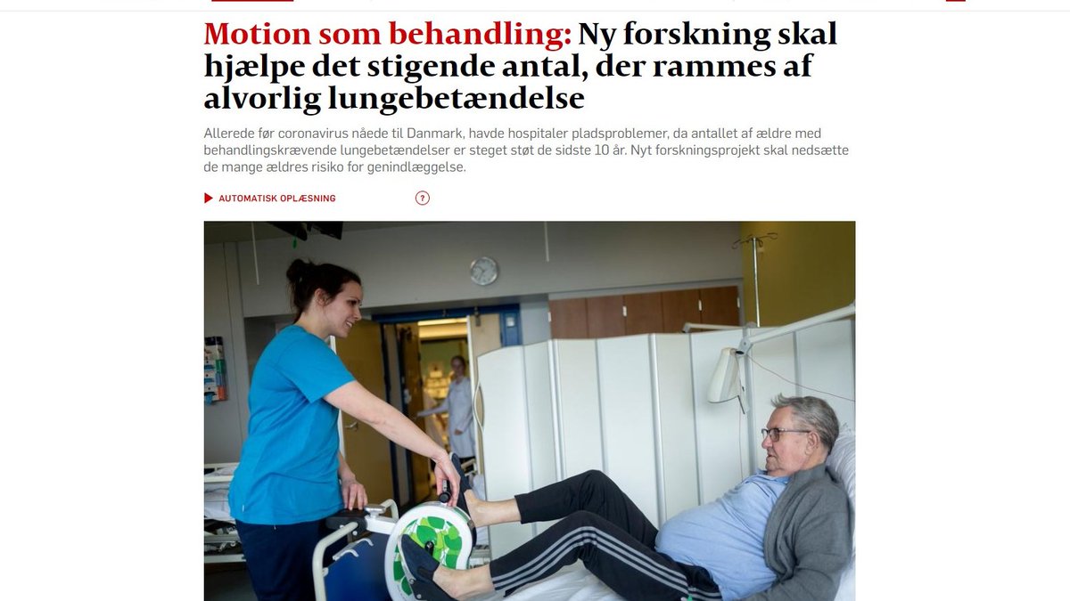 Bente Ourø Rørth (@benteroerth) on Twitter photo Fysisk træning kan holde patienter med lungebetændelse ude af hospitalssengen. Forskningsprojekt på @nordsjaelhosp undersøger, hvad det betyder for patient og hospitalsvæsen, hvis vi bruger motion som medicin <a href="/benteklarlundp/">Bente Klarlund</a> #sundpol
bit.ly/3b0PKlI ($) Fysisk træning kan holde patienter med lungebetændelse ude af hospitalssengen. Forskningsprojekt på @nordsjaelhosp undersøger, hvad det betyder for patient og hospitalsvæsen, hvis vi bruger motion som medicin <a href="/benteklarlundp/">Bente Klarlund</a> #sundpol
bit.ly/3b0PKlI ($)