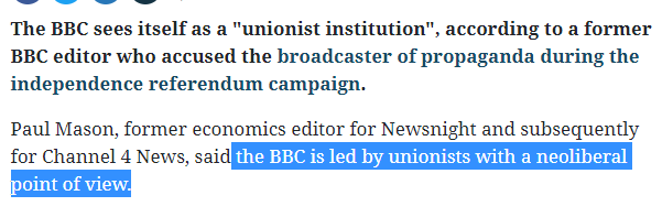 (4b) Five reasons why there's no free and independent press in the UK 4b/ The political use of supposedly neutral sources & generating bias with repetition of 'bad news' (e.g. debate on Scottish indepdence) https://www.heraldscotland.com/news/13637075.bbc-is-a-unionist-institution-says-former-bbc-editor-paul-mason/