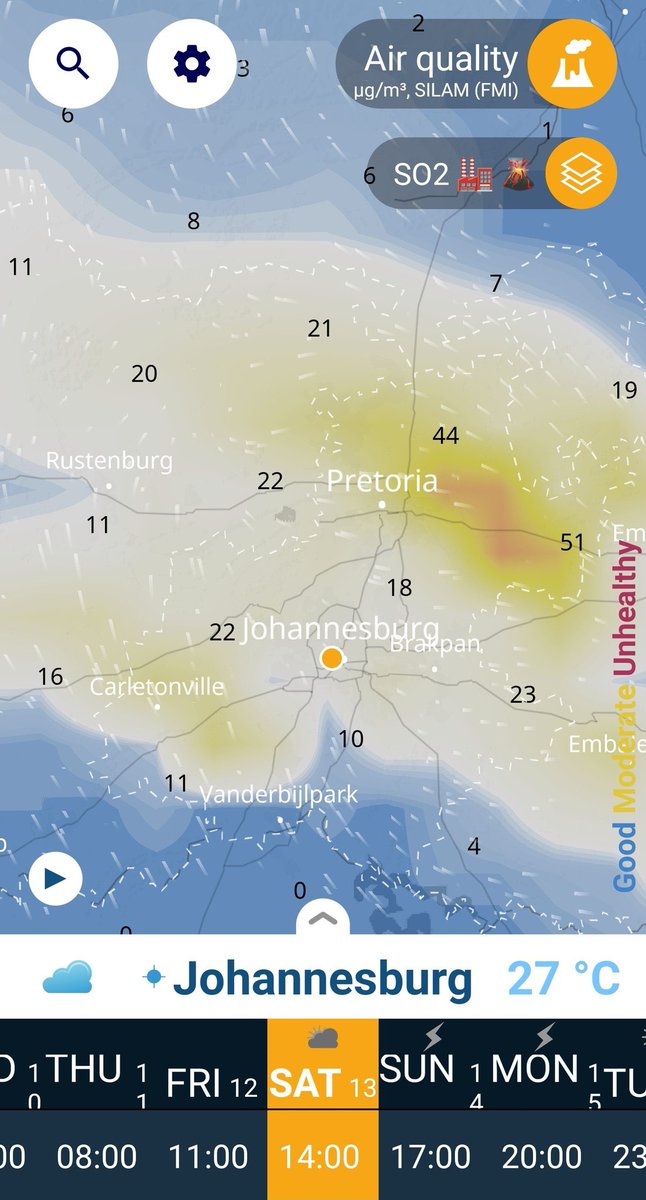 tWeatherSA's tweet photo. 🔴 DANGER: UNHEALTHY AIR QUALITY LEVELS in parts of PRETORIA on SATURDAY AFTERNOON, as winds from Mpumalanga bring Sulphur stench to parts of Gauteng | 📸 Venturesky https://t.co/3yivpH6PEW