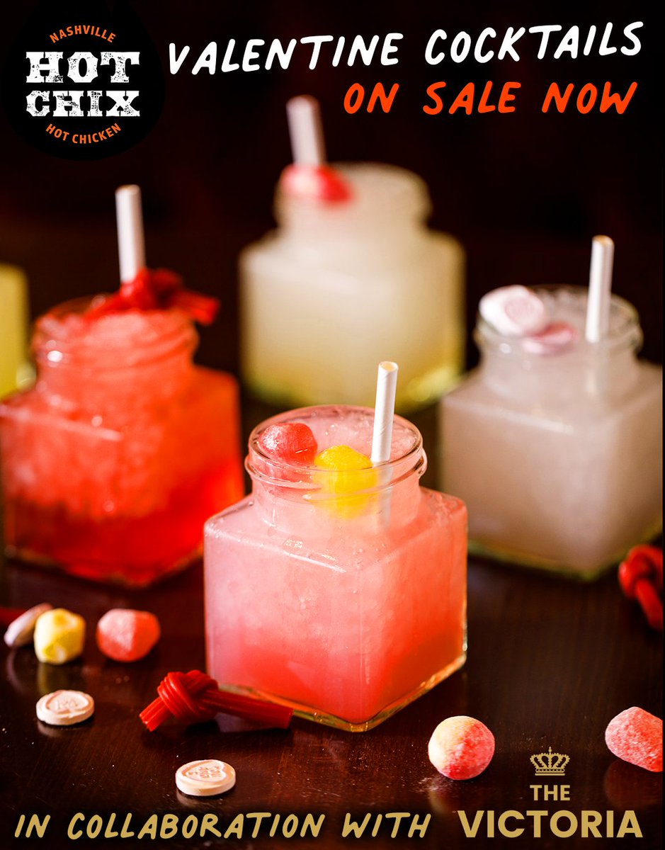 Introducing... Valentines sweetie cocktails! 💖

Our sister venue, <a href="/TheVictoria/">The Victoria 👑</a> have teamed up with kings of fried chicken, @Hotchixbham to exclusively bring you our infamous sweetie jar classics!🍹

Enough to share, you can grab yours with HC order on Deliveroo or UberEats!