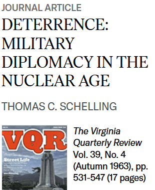 That last book offered a famous passage on US credibility to allies that first appeared three years earlier in the Virginia Quarterly Review. https://www.jstor.org/stable/26440268?seq=1#metadata_info_tab_contents