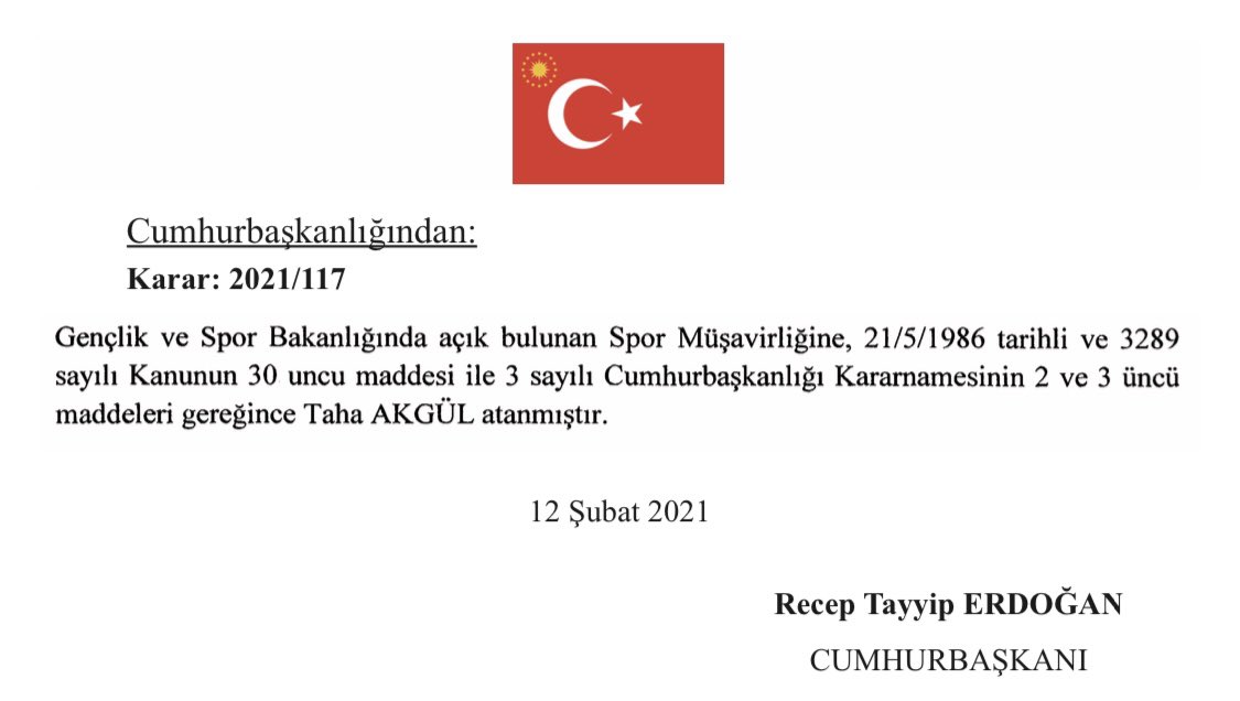 Olimpiyat Şampiyonluğumdan ötürü spor kanunu gereği şahsıma ‘verilebilir’ kadrolardan biri olan Spor Müşavirliği kadrosuna başta Sayın Cumhurbaşkanımız <a href="/RTErdogan/">Recep Tayyip Erdoğan</a> ve Sayın bakanımız <a href="/kasapoglu/">Dr. Mehmet Kasapoğlu</a> takdirleriyle atanmış bulunuyorum.Kendilerine şükranlarımı sunuyorum.Allah utandırmasın