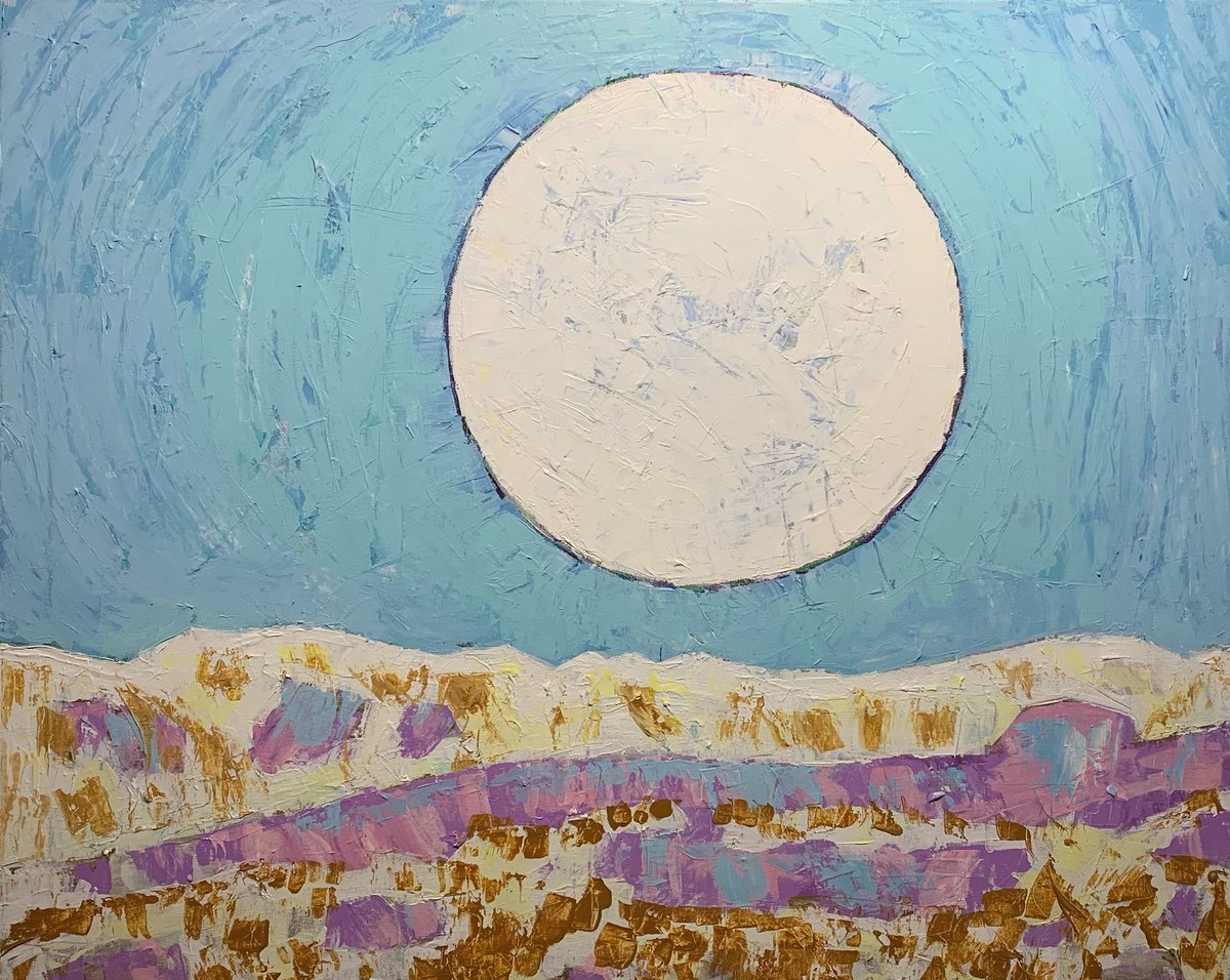 New palette knife painting, Colorado Moon #art #painting #artist #paletteknifepainting #fullmoon #mountains #zen #contemporaryart #winter #americanartist #nationalassociationofwomenartists #janelhouton