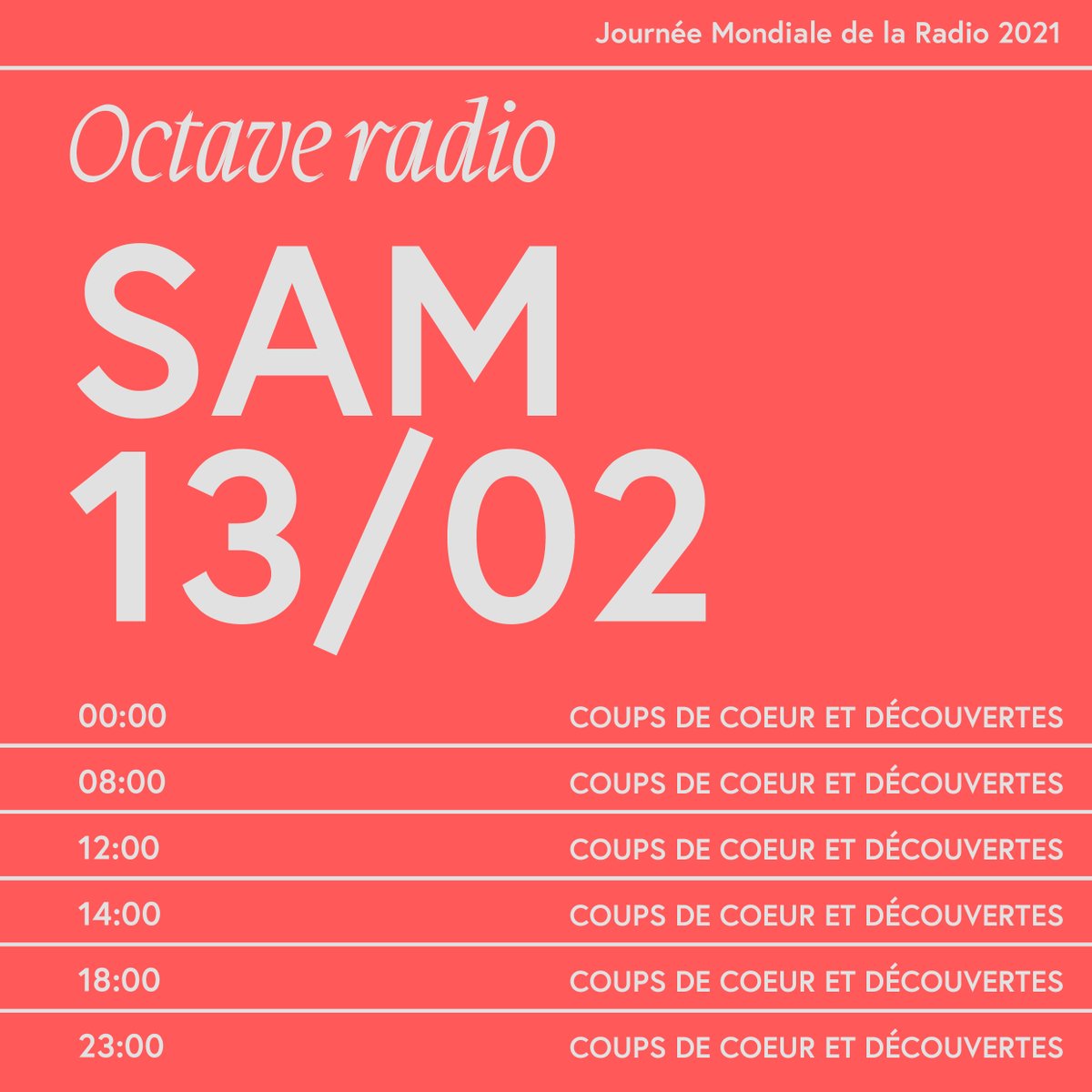 octavesonore's tweet image. • MIX SPÉCIAL •

À l’occasion de la Journée Mondiale de la Radio, Octave Radio a adapté sa grille des programmes pour une journée entière dédiée à nos coups de coeur et découvertes musicales.

#programmationmusicale #radio #journéemondialedelaradio #lalettrepro
