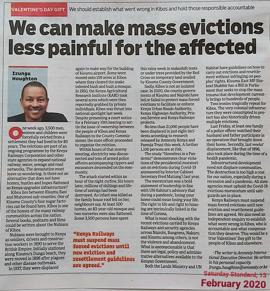 'What is most unconscionable is not the brutal state violence and the impact it leaves, it is the fact that, evictions + resettlement policy and administrative alternatives exist'
#JusticeForKibos
#EndForcedEvictions
More standardmedia.co.ke/houghton-irung…
#StandardSettingKE