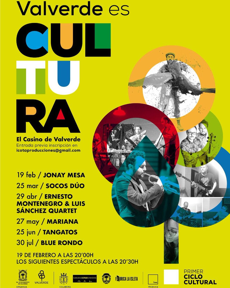 icotaprod's tweet photo. Primer ciclo cultural #ValverdeEsCultura ‼‼
👉Febrero - julio 2021 
👉#elcasinodevalverde 
Organiza:@AytoValverde 
Colabora:@PrensaElHierro @IslasDeCultura #canariascreacanarias @Fabrica_Isleta #elcasinodevalverde
Produce:@icotaprod 

#elhierro #elhierrocultura #CulturaSegura https://t.co/hPcHlW72Mb