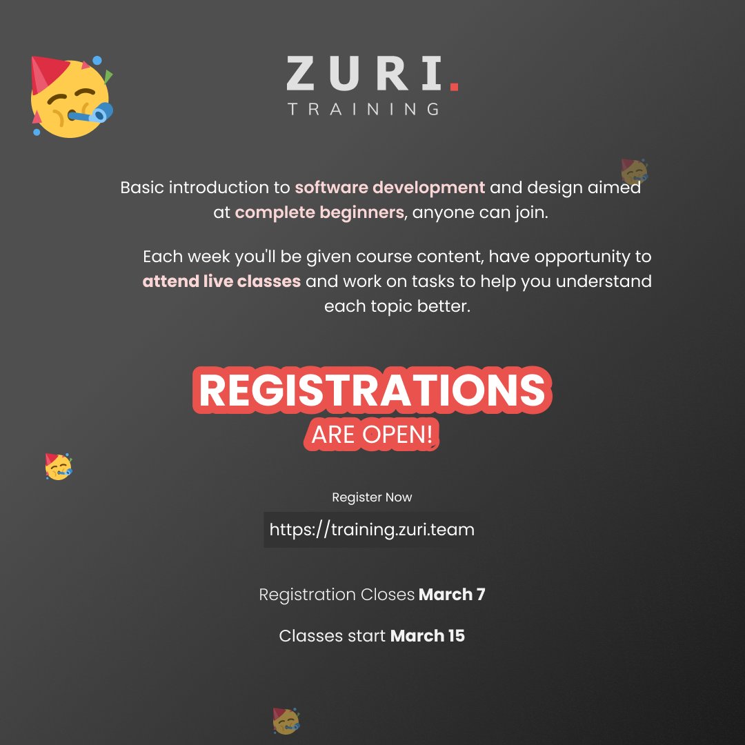 theZuriTeam's tweet image. We are happy to announce that you can now register for the free software development and design training for beginners.

Visit: training.zuri.team to get more information and register.

If you have any questions, send us a DM.

We are looking forward to meeting you!
