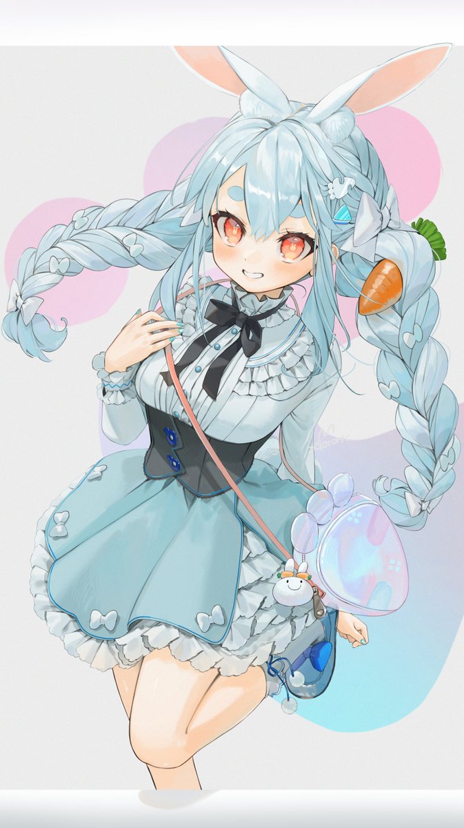 usada pekora 1girl animal ears solo rabbit ears long hair blue hair carrot hair ornament  illustration images