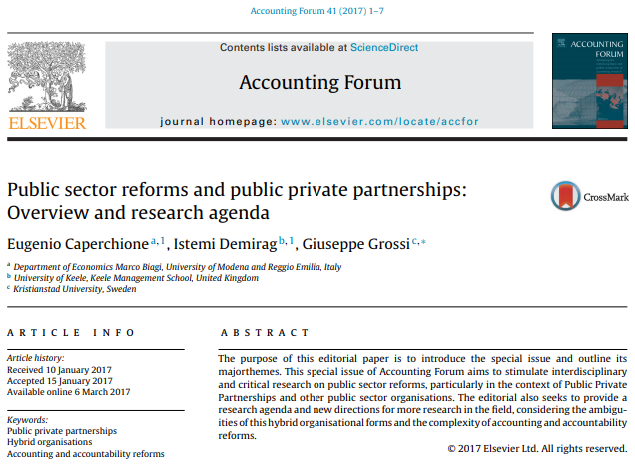 TandF_AccForum's tweet photo. One of the #MostCited papers in @TandF_AccForum: "Public sector reforms and public private partnerships: Overview and research agenda" by Caperchione (@UNIMORE_univ), Demirag (@KeeleUniversity), and Grossi (@HKR_Uni) https://t.co/1eS91pLiT1 https://t.co/aBzgjnm0VG