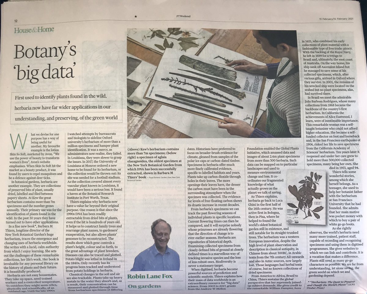 “I watched attempts by bureaucrats and biologists [botanists not biologists I assume!] to sideline Oxford Uni’s herbarium ...and hamper plant identification. It was a mercy, as administrators now realise, they failed.” <a href="/ftweekend/">FT Weekend</a> #herbarium