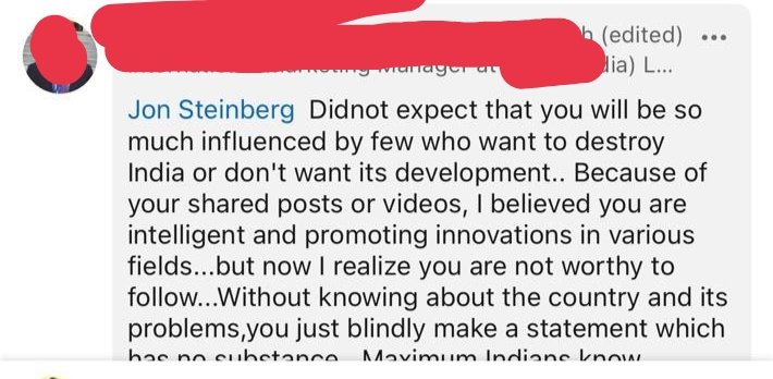 18/28This international marketing manager for a household name in office supplies is upset you're not intelligent anymore because you said something he doesn't agree with. That also somehow makes you "unworthy to follow." Any parting words for Felicia?