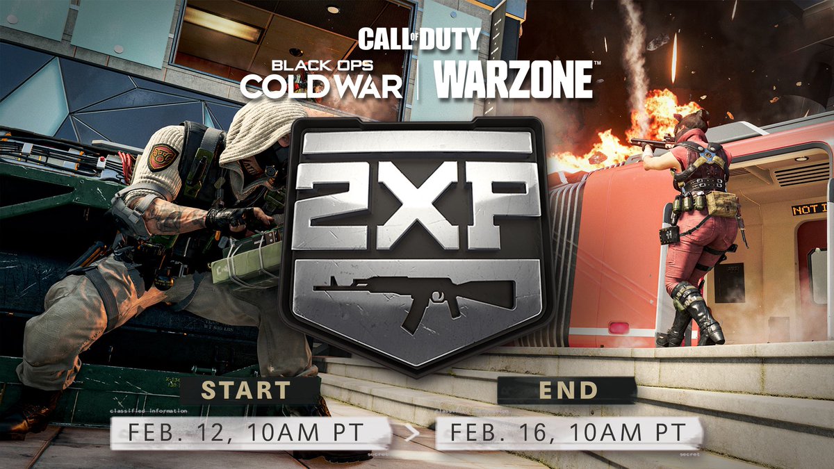 codintel8880's tweet photo. 🚨LIVE NOW 🚨 

#DoubleWeaponXP is Live Now in both #BlackOpsColdWar and #Warzone through Tuesday, Feb. 16!

Make the most of it this long weekend and Happy #LunarNewYear! https://t.co/i5bdTG6b97