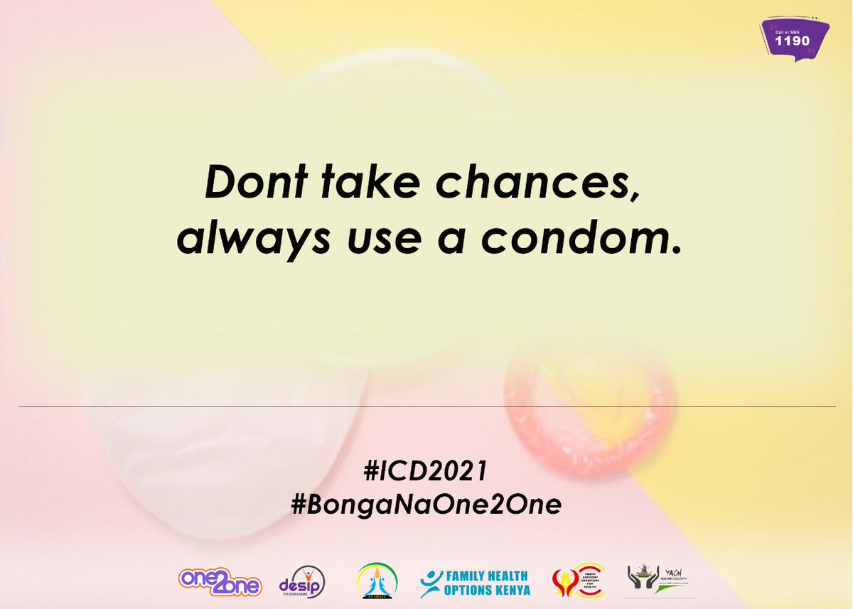 GeeOtieno's tweet photo. Always use a condom correct and consistent
#Bonganaone2one
#one2oneke
@LVCTKe 
@YKisumu 
@YACHSiaya 
@yachmigori https://t.co/lHjHDaJDgF