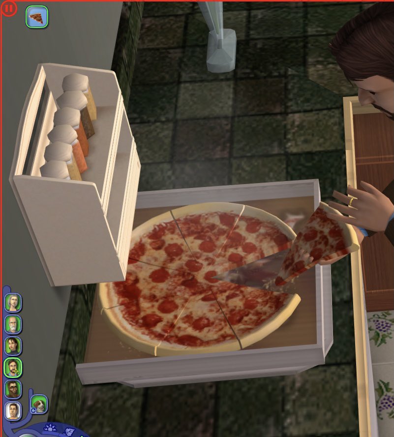 sims2groceries's tweet image. why does the sims 2 pizza look a million times more appetising than the sims 4? also it actually removes slices every time your sim takes one